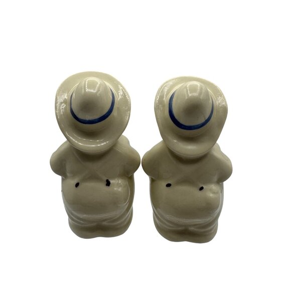 Vintage Ceramic Pig Salt & Pepper Shakers With Blue Accents & Hats - Picture 3 of 5